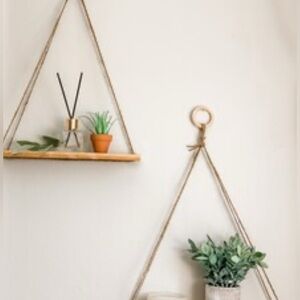 Natural Wood Hanging Wall Shelves